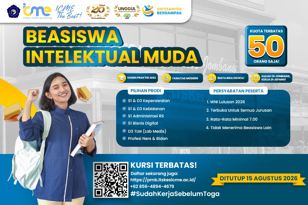 Beasiswa Unggulan Cendekia ITSKes ICMe Jombang membuka kesempatan kuliah dengan kuota terbatas 50 peserta.